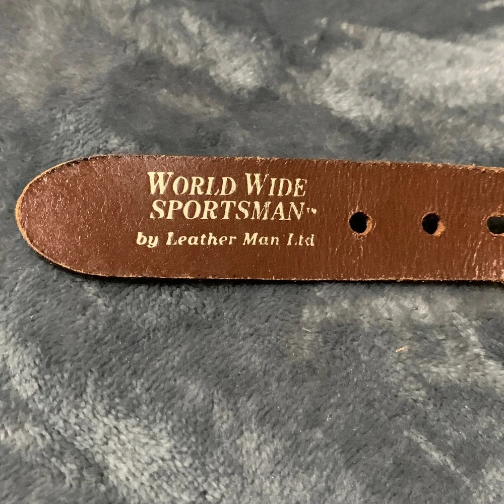 World Wide Sportsman Belt Mens 34 Ribbon Navy Blue Bonefish Leather Man Ltd EUC